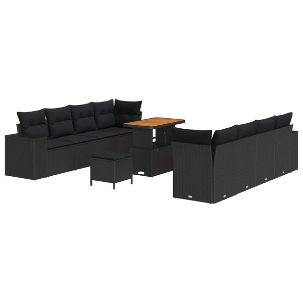 vidaXL Tuin Sofa Set met kussen met opslag 11 pcs Zwart poly rattan