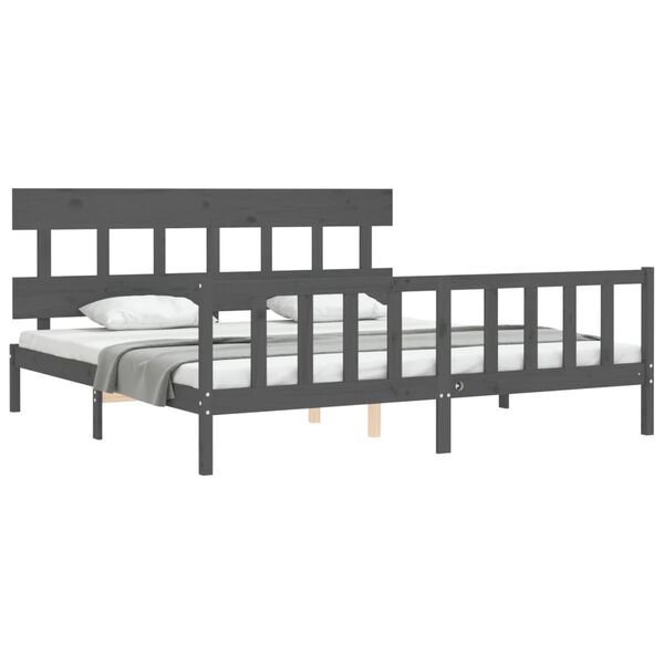 vidaXL Bedframe met hoofdbord massief hout grijs 200x200 cm