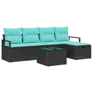 vidaXL Bankstel met kussen 6 pcs Zwart en Turquoise poly rattan