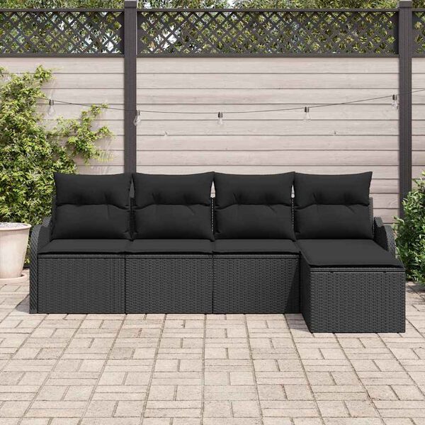 vidaXL Tuin Sofa Set met opslag 5 pcs Zwart poly rattan