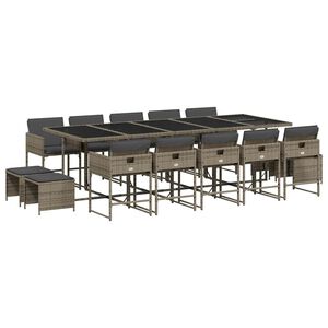 vidaXL 15-delige Tuinset met kussens poly rattan grijs