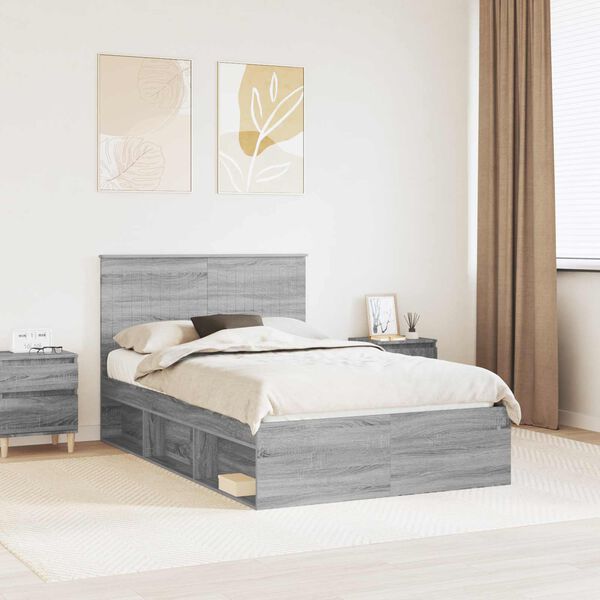 vidaXL Bedframe Grijs Sonoma 120 x 190 cm Massief grenenhout