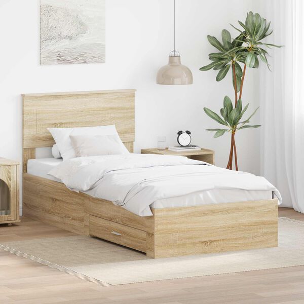 vidaXL Bedframe Sonoma Eiken en Zilver 75 x 190 cm Bewerkt hout