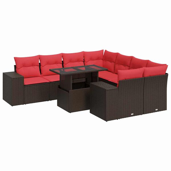 vidaXL 9-delige Loungeset met kussens poly rattan acacia bruin