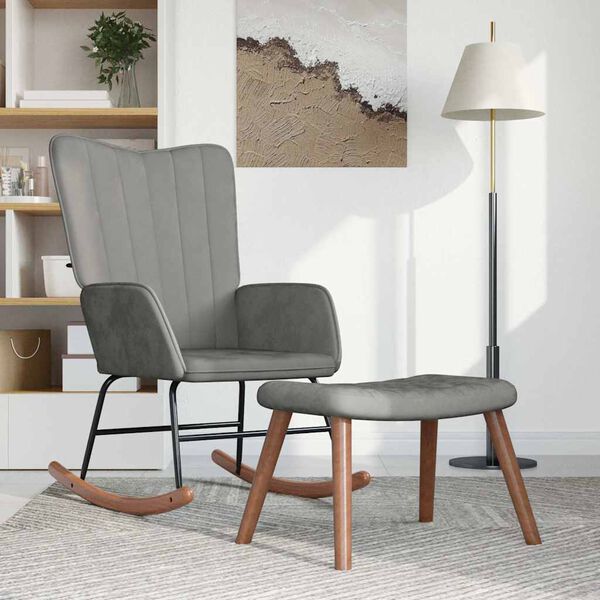 vidaXL Schommelstoel met voetenbank fluweel lichtgrijs