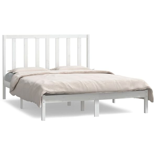 vidaXL Bedframe zonder matras massief grenenhout wit 135x190 cm