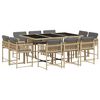 vidaXL 11-delige Tuinset met kussens poly rattan gemengd beige