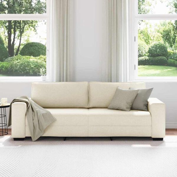vidaXL | Bank | met kussen met kussen Beige 221 x 77 x 82 cm Linnen