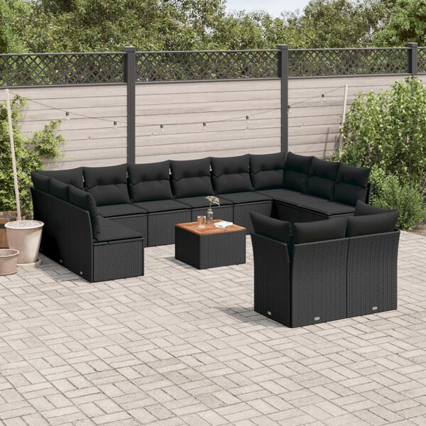vidaXL 13-delige Loungeset met kussens poly rattan zwart