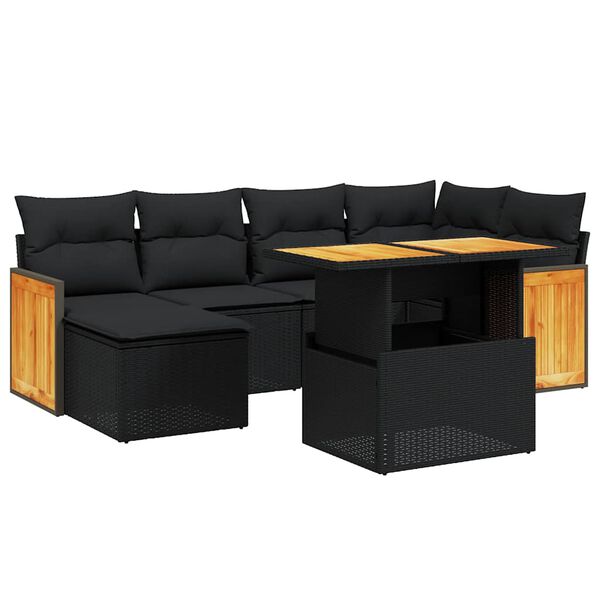 vidaXL 7-delige Loungeset met kussens poly rattan zwart