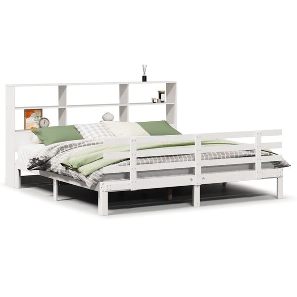 vidaXL Bed met boekenkast zonder matras grenenhout wit 180x200 cm