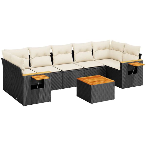 vidaXL 8-delige Loungeset met kussens poly rattan zwart