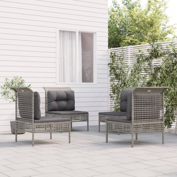 vidaXL 4-delige Loungeset met kussens poly rattan grijs
