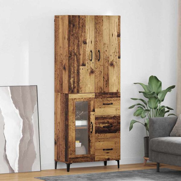vidaXL Highboard met lade Oud Hout 69,5 x 34 x 180 cm Bewerkt hout