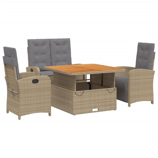 vidaXL 4-delige Tuinset met kussens poly rattan beige