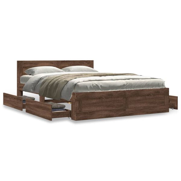 vidaXL Bedframe met hoofdeinde bewerkt hout bruineikenkleur 120x200 cm