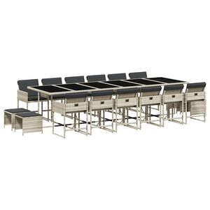 vidaXL 17-delige Tuinset met kussens poly rattan lichtgrijs