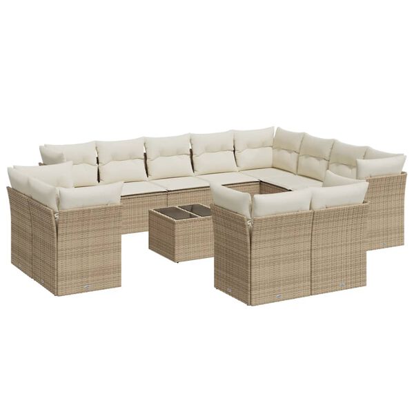 vidaXL 13-delige Loungeset met kussens poly rattan beige