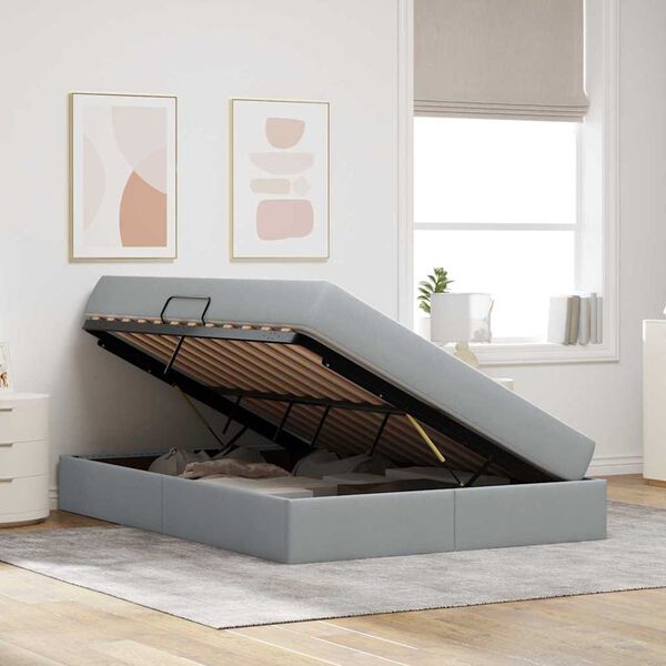 vidaXL Opbergbed met matras Lichtgrijs 140 x 190 cm Polyester