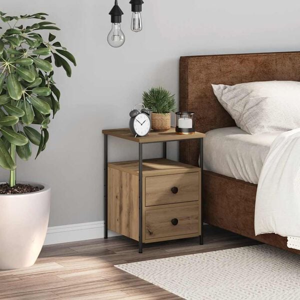 vidaXL Nachtkastje 34x35,5x50 cm bewerkt hout artisanaal eikenkleurig