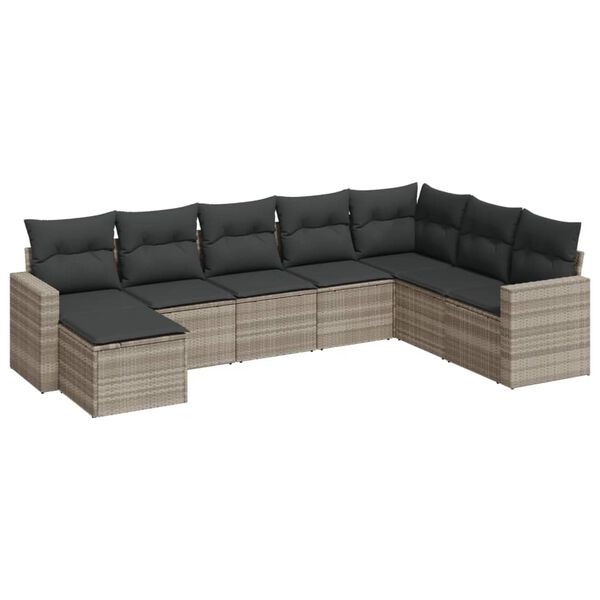 vidaXL 8-delige Loungeset met kussens poly rattan lichtgrijs