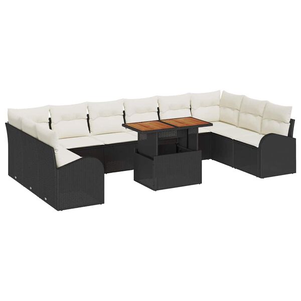 vidaXL Tuin Sofa Set met kussen 11 pcs Zwart en crème