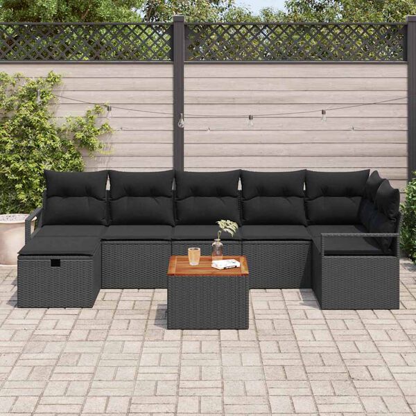 vidaXL Tuinbankenset met kussen met opslag 8 pcs Zwart poly rattan