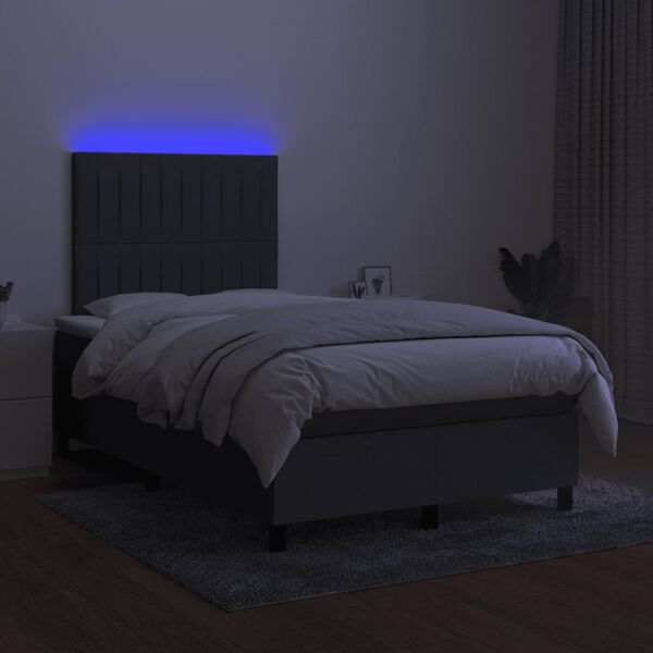 vidaXL Boxspring met matras en LED stof donkergrijs 120x190 cm