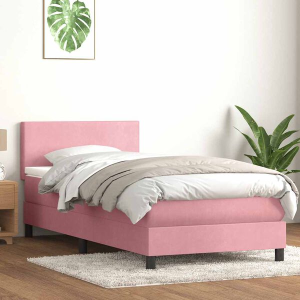 vidaXL Boxspring met matras fluweel roze 80x210 cm