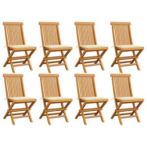 vidaXL Opklapbare stoelen met cr&egrave;mekleurige kussens, 8 stuks, massief teakhout