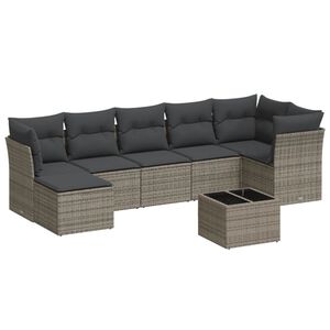 vidaXL 8-delige Loungeset met kussens poly rattan grijs