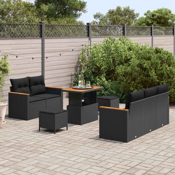 vidaXL Tuinbankenset met kussen 10 pcs Zwart poly rattan