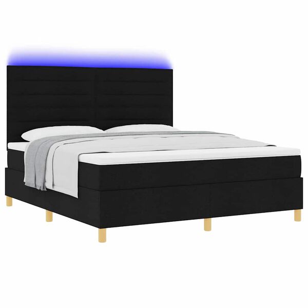 vidaXL LED Box Spring Bed met matras Zwart 180 x 200 cm Stof