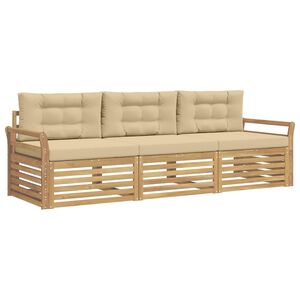 vidaXL Buiten bankenset 3 st Wit en Beige Massief Acaciahout