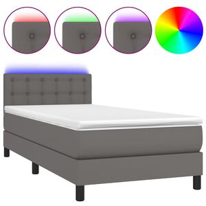 vidaXL Boxspring met matras en LED kunstleer grijs 90x190 cm
