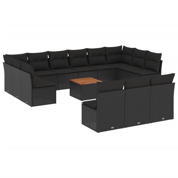 vidaXL 14-delige Loungeset met kussens poly rattan zwart