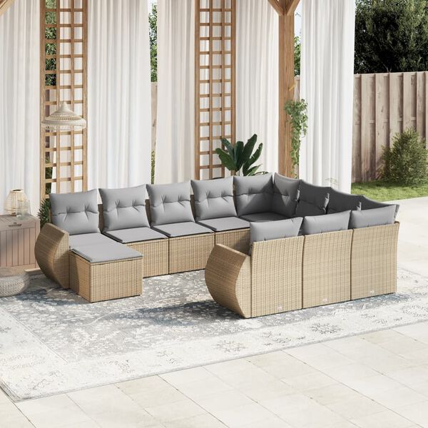 vidaXL 11-delige Tuinset met kussens poly rattan beige