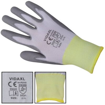 vidaXL Werkhandschoenen PU 24 paar wit en grijs maat 10/XL