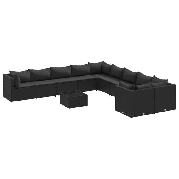 vidaXL 11-delige Loungeset met kussens poly rattan zwart