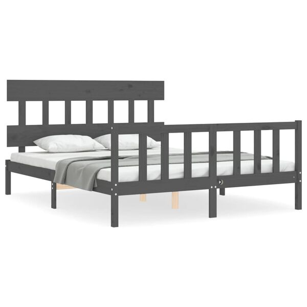 vidaXL Bedframe met hoofdbord massief hout grijs