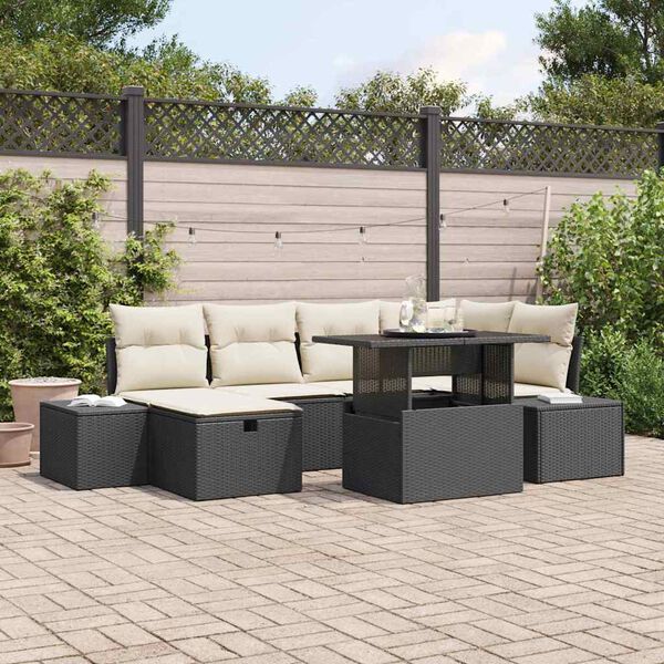 vidaXL Tuin Sofa Set met kussen met opslag 7 pcs Zwart Poly riet
