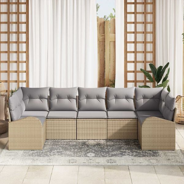 vidaXL Tuin Sofa Set met kussen 7 pcs Beige Poly Rattan