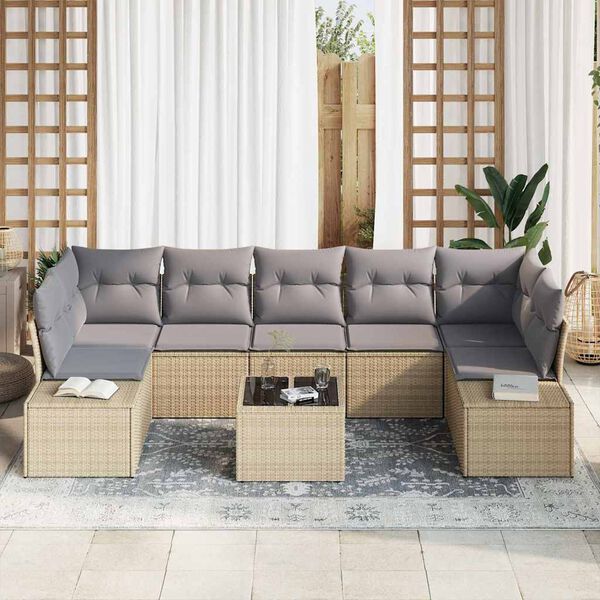 vidaXL Tuin Sofa Set met kussen 8 pcs Beige en Grijs poly rattan