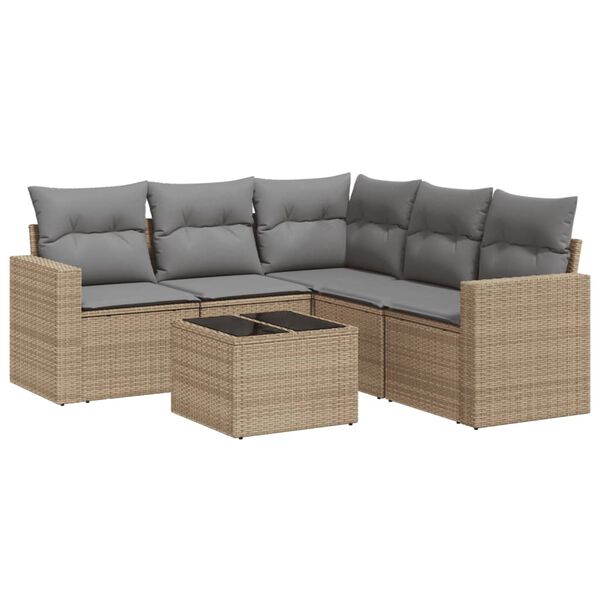 vidaXL 6-delige Loungeset met kussens poly rattan beige