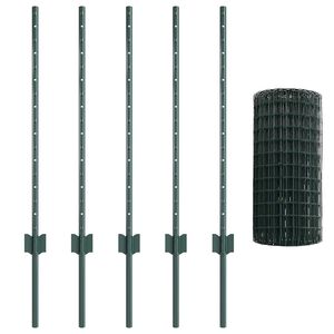 vidaXL Euro-hek met palen 10 x 0,8 m PVC-Coated Staal Groen Mesh