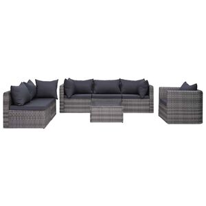vidaXL 7-delige Loungeset met kussens poly rattan grijs