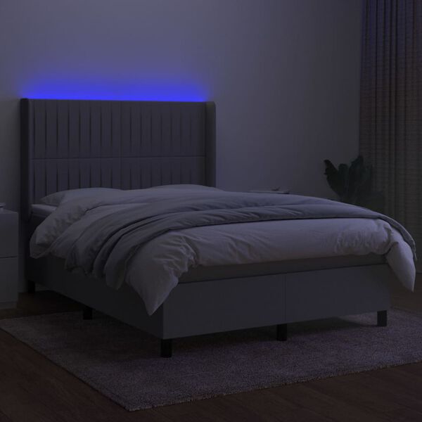 vidaXL Boxspring met matras en LED stof lichtgrijs 140x200 cm