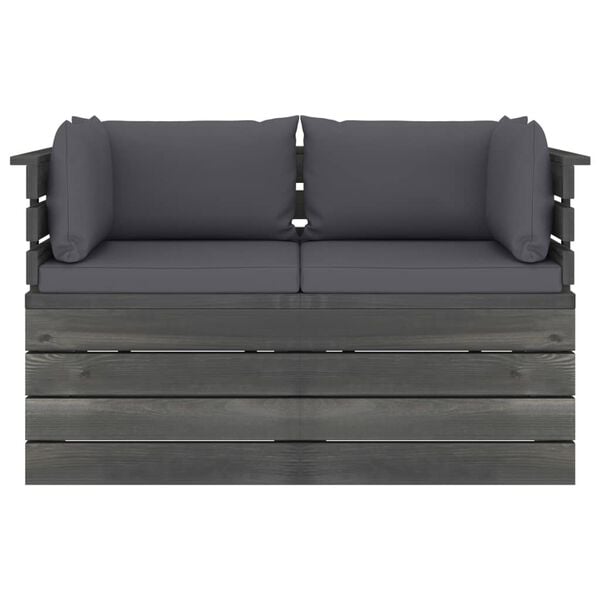 vidaXL Tuinbank 2-zits met kussens pallet massief grenenhout