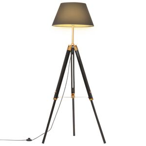 vidaXL Vloerlamp driepoot 141 cm massief teakhout zwart en goudkleurig