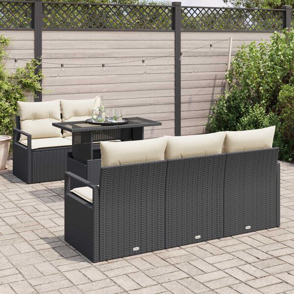 vidaXL Bankstel met kussen 6 pcs Zwart poly rattan